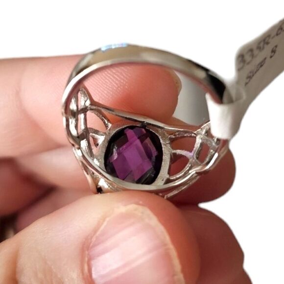 925 Sterling Silver Glass Amethyst Victorian Gemstone Ring (Size 8) - Picture 15 of 16